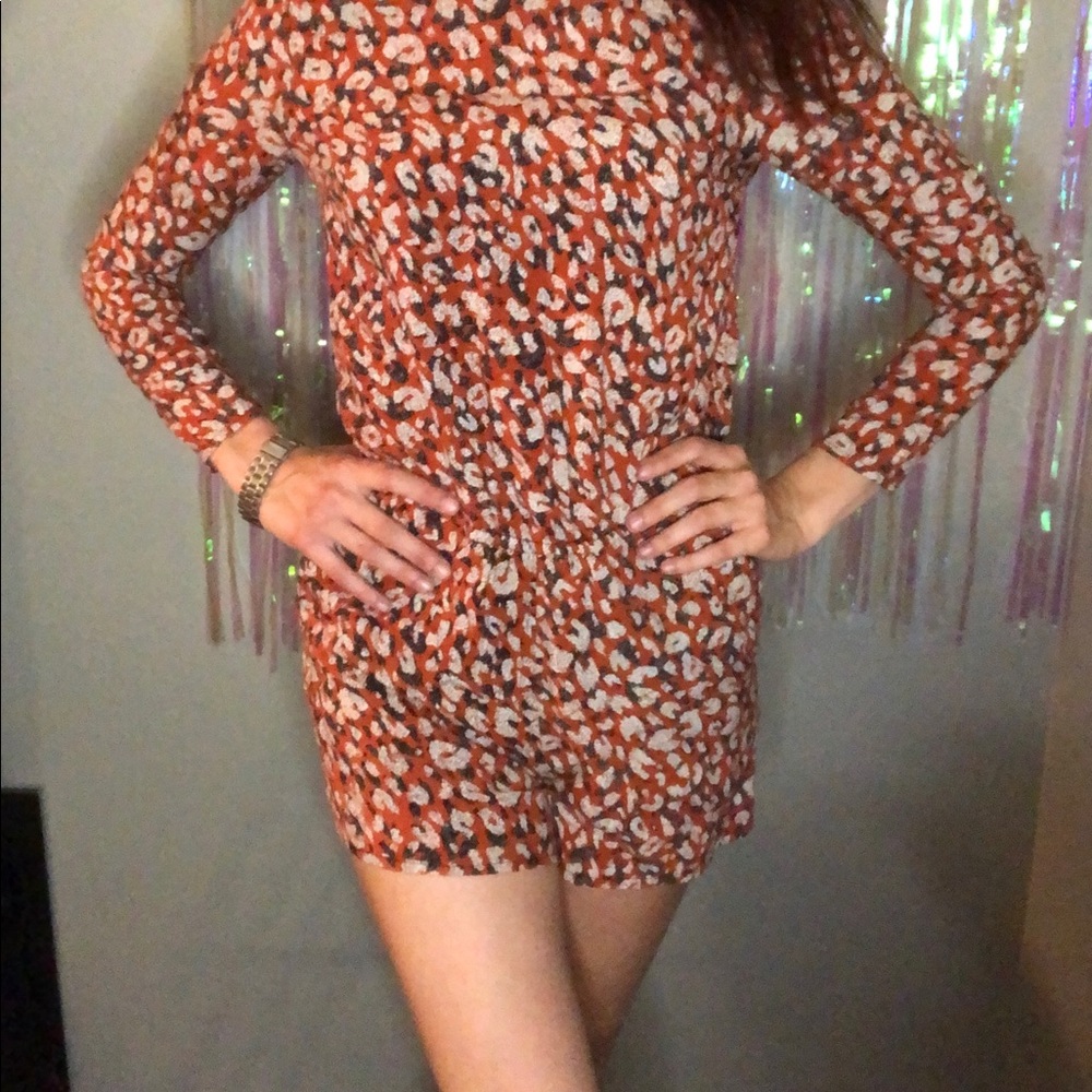 Orange Cheetah Print Shorts Romper